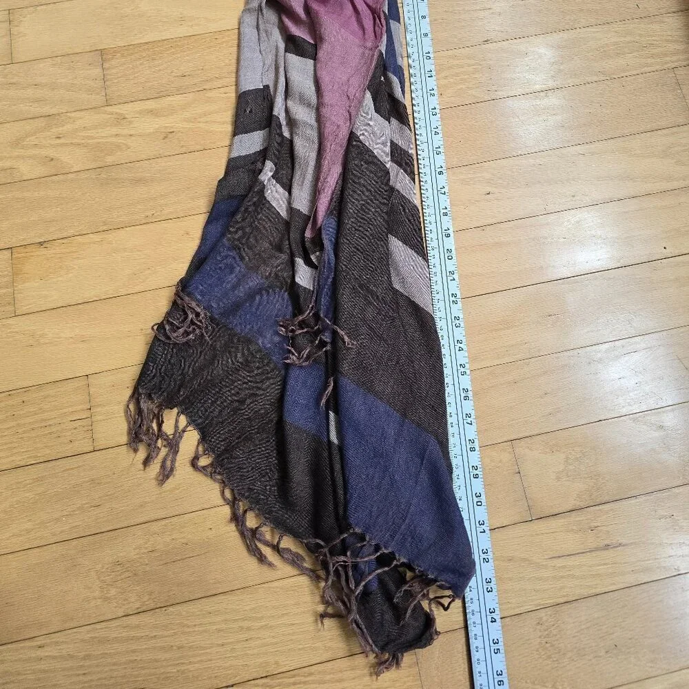 vintage 80's | whimsy brown purple colorblock medium fringe scarf